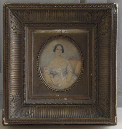 École Française du XIXe siècle ** Portrait de femme
Aquarelle sur papier avec rehauts...