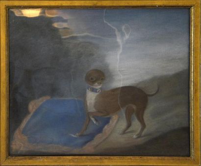 École FRANÇAISE du XVIIIe siècle ** Portrait d'un chien Pastel sur papier marouflé...