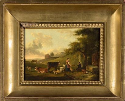 École Française du XIXe siècle ** Couple de bergers dans un paysage
Huile sur toile
H....