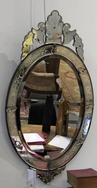 MOBILIER VENISE
Grand miroir ovale
XXe siècle
H. 125 cm L. 69 cm
