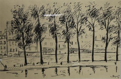 Art moderne et contemporain Raymond PEYNET (1908-1999) Paris, les quais, 1946 Encre...
