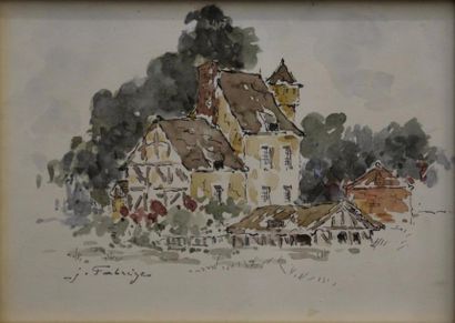Dessins - Oeuvres sur papier Jacques FABREGE (1896-1974) Villa normande Plume et...