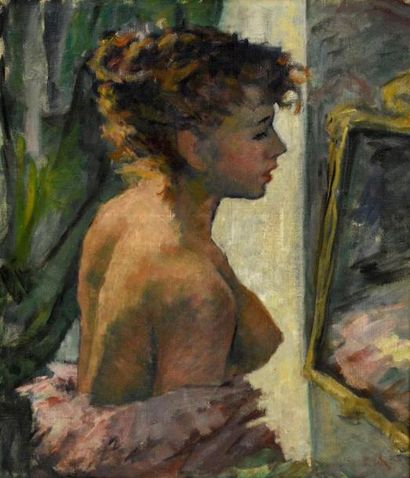 Art moderne et contemporain Ecole FRANCAISE du XXe siècle Portrait de femme au miroir...