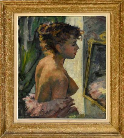 Art moderne et contemporain Ecole FRANCAISE du XXe siècle Portrait de femme au miroir...