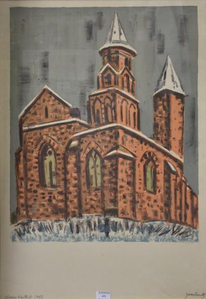 ESTAMPES Jean COUTY (1907-1991) La vielle église, Lithographie, signée en bas à droite...