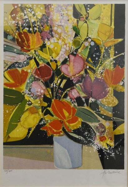 Art moderne et contemporain Camille HILAIRE (1916-1988) Bouquet de fleurs Lithographie...