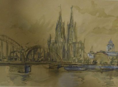 Art moderne et contemporain WYNS (XXe siècle) Cologne Aquarelle signée, située et...