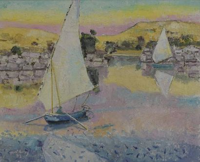 Art moderne et contemporain Edouard MACAVOY (1905-1991) Felouques sur le Nil, 89...