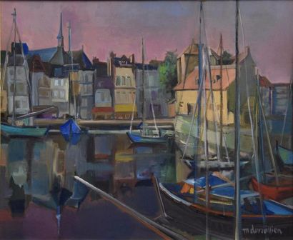 Art moderne et contemporain Martine DESSALIEN (XXe siècle) Le Port d'Honfleur Huile...