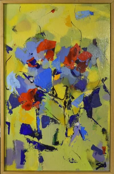 Art moderne et contemporain SEO (XXe siècle) Fleurs Huile sur toile signée en bas...