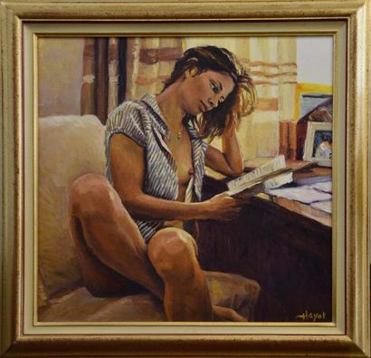 Art moderne et contemporain Pascal HAYOT (né en 1958) Jeune femme au livre Huile...