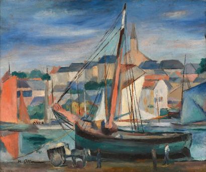 Henri OTTMANN (1877-1927) Thonier dans un petit port
Huile sur toile, signée en bas...