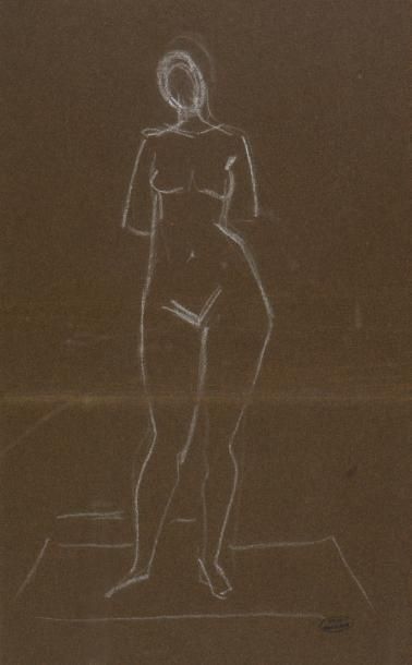 André DERAIN (1880-1954) Grand nu debout
Dessin à la craie blanche sur papier brun...