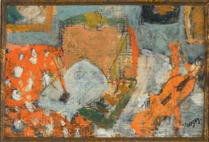 Jean POUGNY (1892-1956) Intérieur au violon
Huile sur papier marouflée sur toile,...