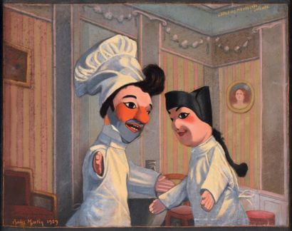 Charles MARTIN (1875-?) L'école des ménagères de Guignol, 1929, d'après une pièce...