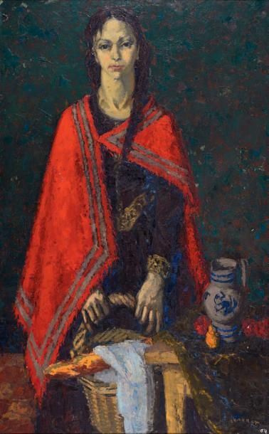 Louis CHARRAT (1903-1971) La femme à châle rouge, 1964
Huile sur toile, signée et...
