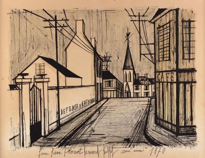 Bernard BUFFET (1928-1999) Rue de village
Lithographie, signée, dédicacée Pour René...