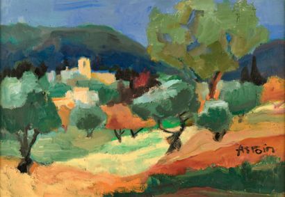 Marie ASTOIN (1923-2011) Paysage de Provence
Huile sur toile, signée en bas à droite
H....