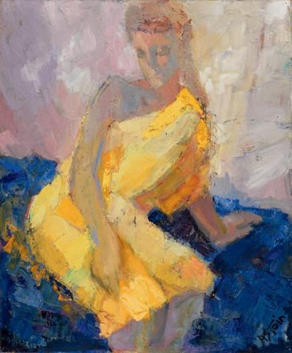 Marie ASTOIN (1923-2011) Jeune femme à la robe jaune, 1980
Huile sur toile, signée...