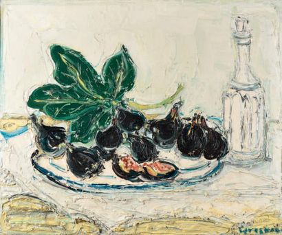André COTTAVOZ (1922-2012) L'assiette de figues et le flacon
Huile sur toile, signée...