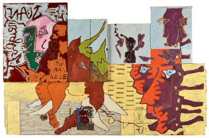 Jean-Marc SCANREIGH (né en 1950) Éléphant au rire, 1996
Huile, collage et travail...