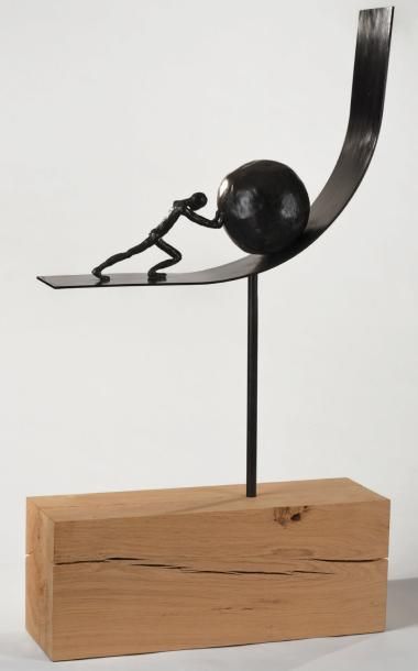 Isabelle HEALY (née en 1967) Le mythe de Sisyphe
Épreuve en bronze à patine noire,...