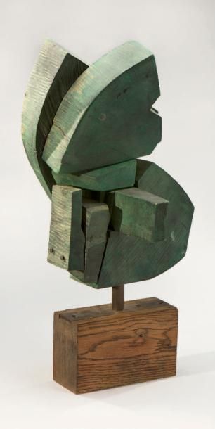 BARBEZIER Sans titre
Sculpture assemblage de quatre éléments de bois teinté vert...