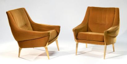 Charles RAMOS (né en 1925) - Édition Castellaneta Paire de fauteuils, garniture de...