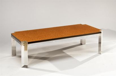 Georges FRYDMAN (né en 1924) Table basse à plateau en bois, structure en aluminium...