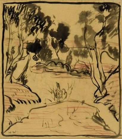 Henri de WAROQUIER (1881-1970) Paysage arboré
Lavis d'encre et sanguine sur papier...