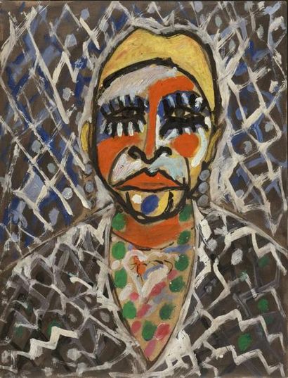 Armand AVRIL (né en 1926) Tête de clown, 1996
Huile sur papier marouflée sur toile,...