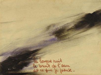 Jean JANOIR (1929-2012) La longue nuit...
Lavis d'encre de couleurs sur papier, marouflé...