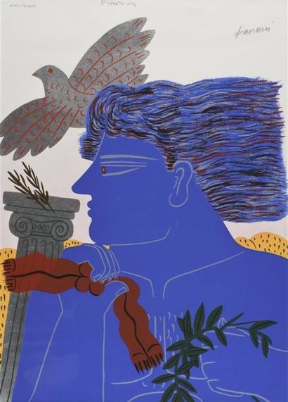 Alexandre FASSIANOS (né en 1935) Profil bleu, circa 1980
Lithographie, signée en...