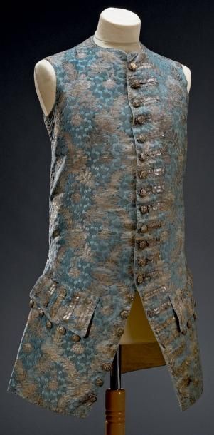 null Veste d'habit, époque Louis XV Gilet sans manches en brocart façonné soie bleu...
