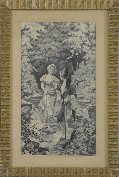 null Deux tableaux tissés, N-F, début du XXe siècle Tissages soie en grisaille représentant...