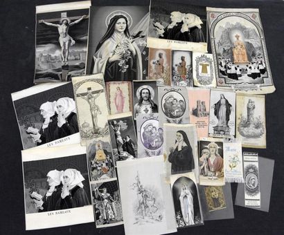 null Imagerie religieuse, réunion de tableaux et vignettes tissés, fin du XIXe-début...
