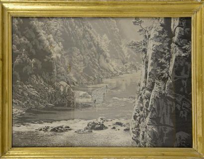 null Hozu Rapids, tableau tissé, Japon, vers 1950
Tissage soie en grisaille bien...