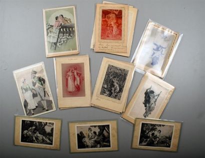 null Scènes galantes, début du XXe siècle 20 cartes postales illustrées de vignettes...