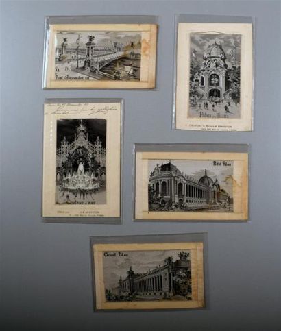 null Exposition Universelle de 1900 5 cartes postales, illustrées de vignettes tissées...