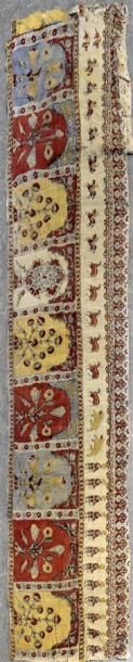 null Importante bordure en kalamkari, Inde, début du XXe siècle Toile de coton lâche,...