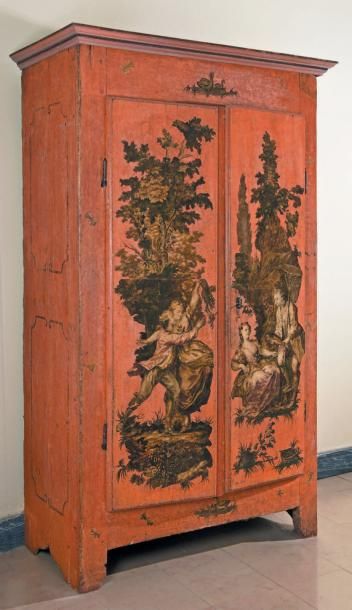 null ¤ Petite armoire en bois relaqué rouge à deux portes à décor Arte
Povera de...