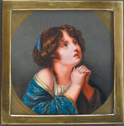 D'après Jean-Baptiste GREUZE (1725-1805) Les mains jointes
Miniature sur ivoire de...