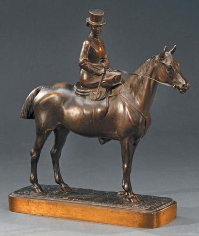 Joseph CUVELIER (fin du XIXe siècle) Amazone sur un cheval
Bronze à patine brune,...