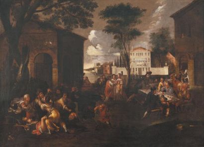 École FLAMANDE de la fin du XVIIe siècle Réjouissances populaires
Huile sur toile
H....