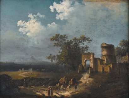 École FRANÇAISE du début du XIXe siècle Paysages aux ruines animées
Deux huiles sur...