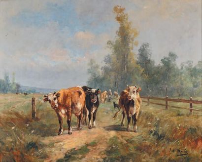J. H. MERLE***, école FRANÇAISE de la fin du XIXe siècle Le retour du troupeau
Huile...