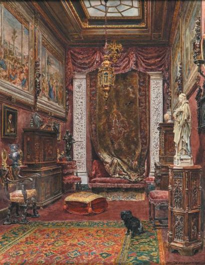 Marie-Désiré BOURGOIN (1839-1912) Intérieur de la galerie Louis XII du Baron A.de...