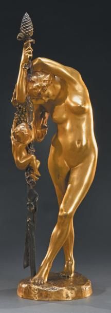 Jean Léon GEROME (1824-1904) Bacchante jouant avec un putti appuyé sur un Thyrse
Bronze...