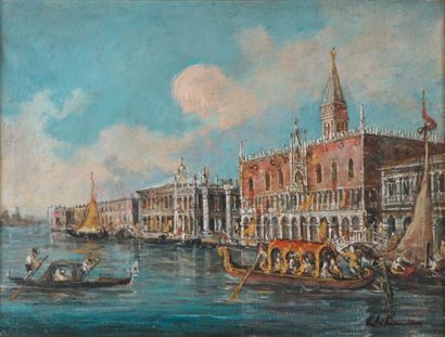 Traiano CHITARIN (1864-1935) Le Grand Canal
Paire d'huiles sur toile, l'un signée...