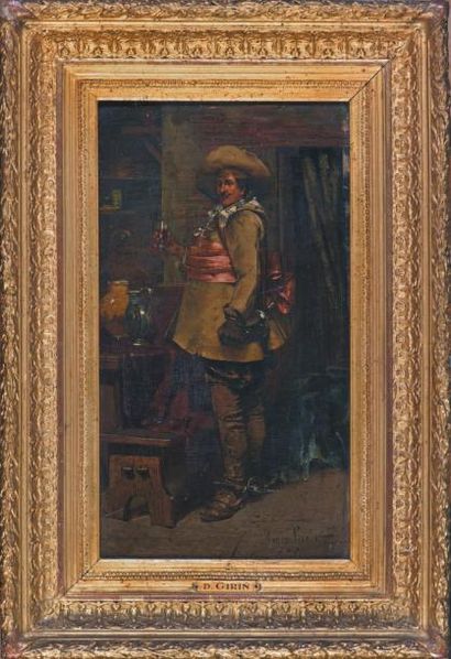 David GIRIN (1848-1917) Gentilhomme au verre
Huile sur panneau, signée en bas à droite
H....
